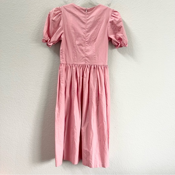 Lisa Says Gah Topanga Dress Puff Sleeve Midi Pink Rose Size Small - Picture 3 of 6